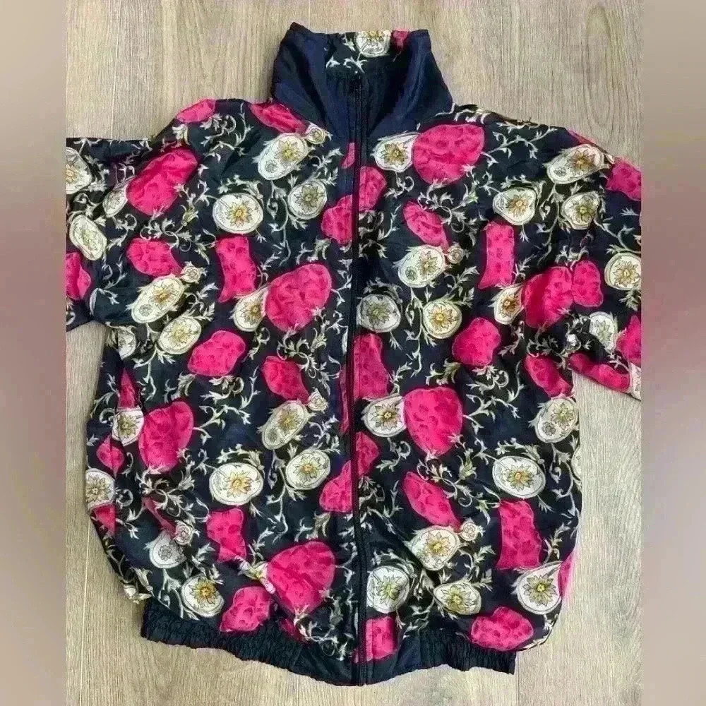 Vintage 80s 90s Mira Max Floral Women’s Windbreaker Jacket Full Zip Size M/L - Picture 4 of 11
